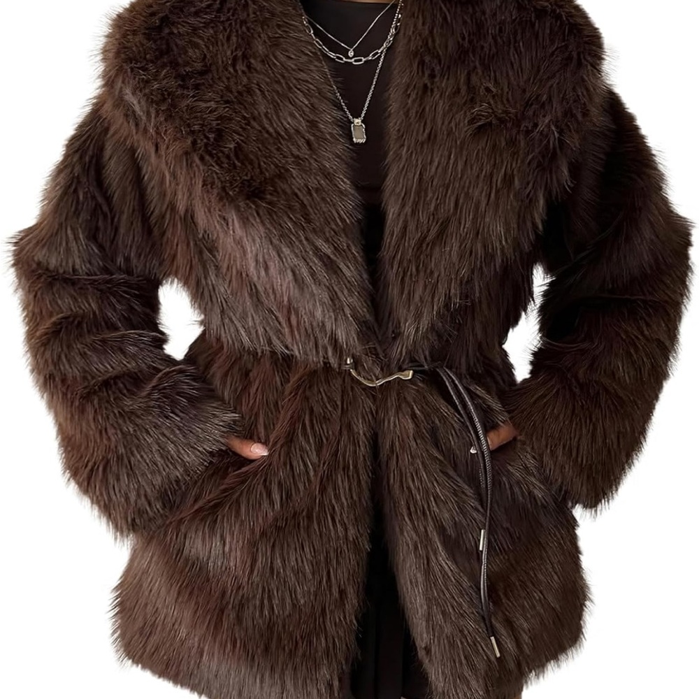 Luxurious Brown Faux Fur Coat jacket oversized fit warm winter jacket - Picture 9 of 9